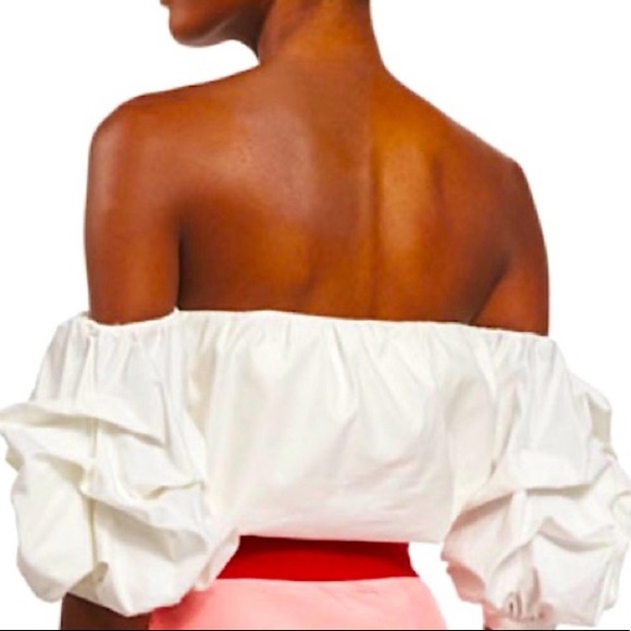 Johanna Ortiz Off-The-Shoulder Puff Sleeve White Cream Blouse - Picture 2 of 6
